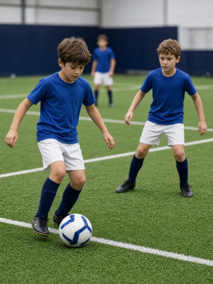 Players practicing ball control, passing, and small-sided play